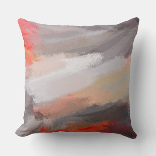 Red Orange Gray Abstract Painting Throw Pillow