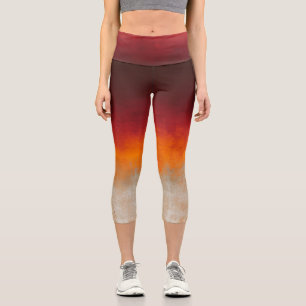 Red Orange Gray White rustic ombre Capri Leggings