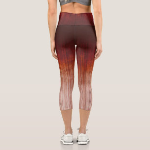 Red Orange Gray White rustic striped ombre Capri Leggings