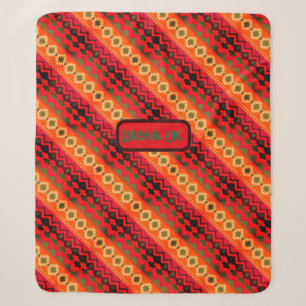 Red Orange Green Aztec  Sherpa Blanket