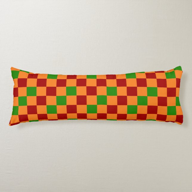 Red Orange Green Checkered Pattern Design  Body Pillow (Front)