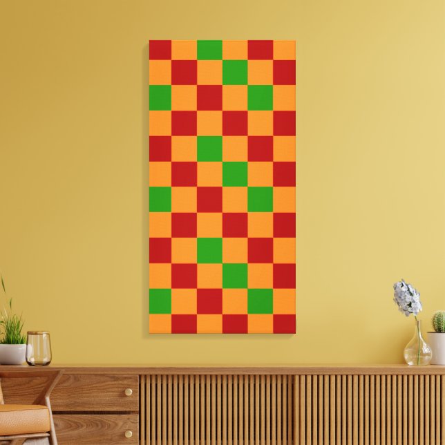 Red Orange Green Checkered Pattern Design  Canvas Print (Insitu(LivingRoom))