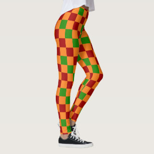 Red Orange Green Checkered Pattern Design Leggings