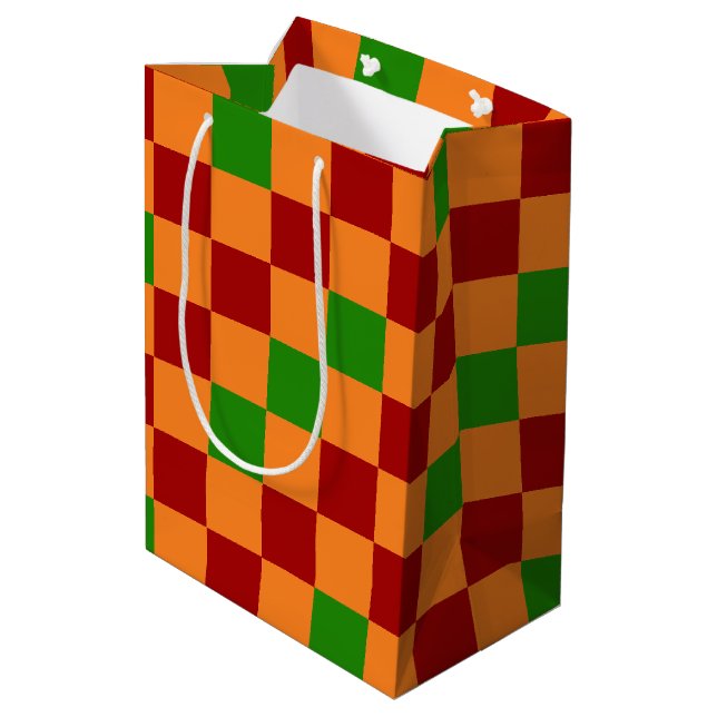 Red Orange Green Checkered Pattern Design  Medium Gift Bag (Back Angled)