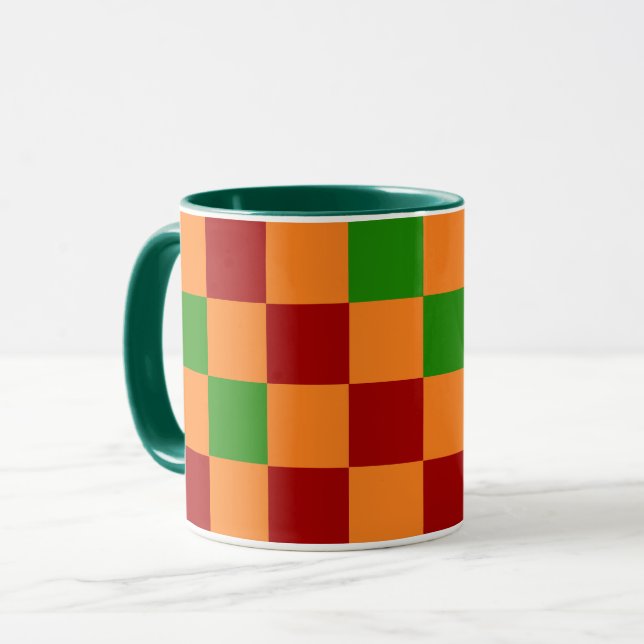 Red Orange Green Checkered Pattern Design  Mug (Front Left)