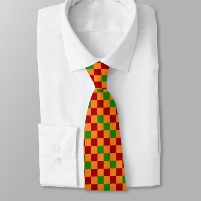 Red Orange Green Checkered Pattern Design  Neck Tie (Creator Uploaded)