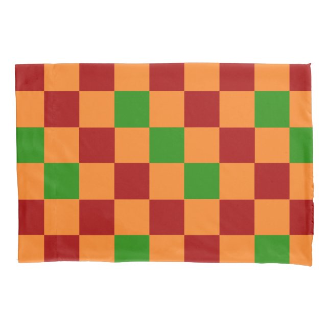 Red Orange Green Checkered Pattern Design  Pillow Case (Front-Left)