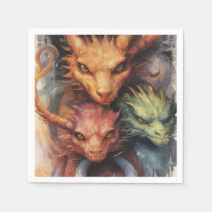 Red orange Green Dragons Napkins