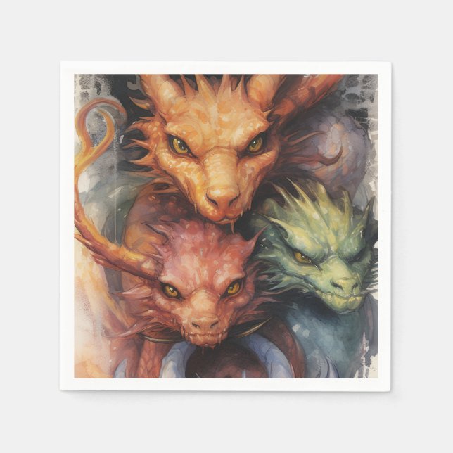 Red orange Green Dragons Napkins (Front)