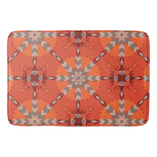 Red Orange Grey Ethnic Bohemian Folk Art Pattern  Bath Mat