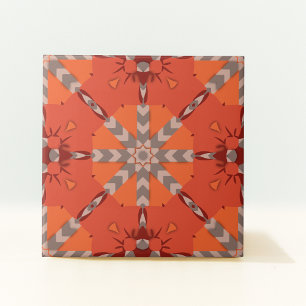 Red Orange Grey Ethnic Bohemian Folk Art Pattern Ceramic Tile