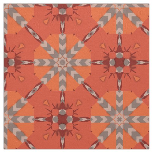 Red Orange Grey Ethnic Bohemian Folk Art Pattern Fabric