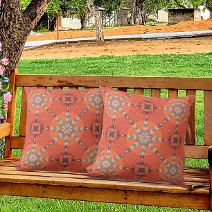 Red Orange Grey Ethnic Bohemian Folk Art Pattern Outdoor Pillow