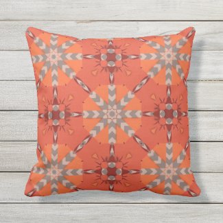 Red Orange Grey Ethnic Bohemian Folk Art Pattern Outdoor Pillow
