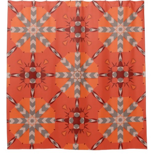 Red Orange Grey Ethnic Bohemian Folk Art Pattern Shower Curtain
