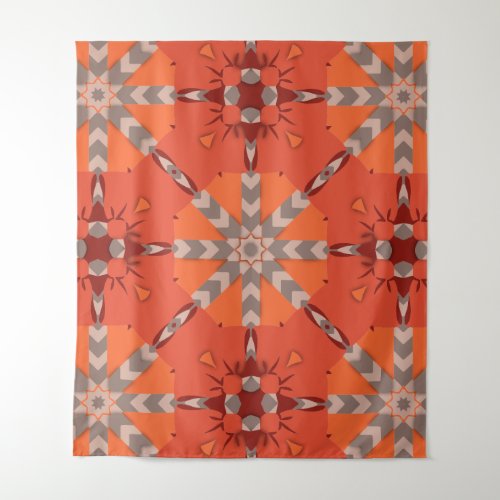 Red Orange Grey Ethnic Bohemian Folk Art Pattern Tapestry