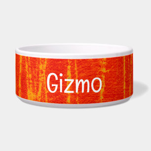 Red-Orange Grunge Pet Bowl with GIZMO Text