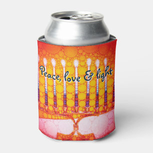 Red Orange Hanukkah Menorah Peace Love Light Artsy Can Cooler