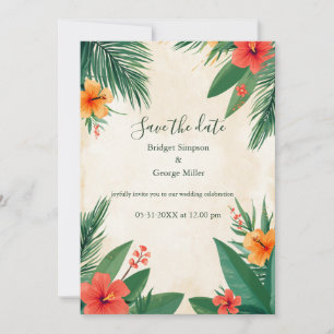 Red Orange Hawaii Hibiscus Tropical Wedding  Invitation