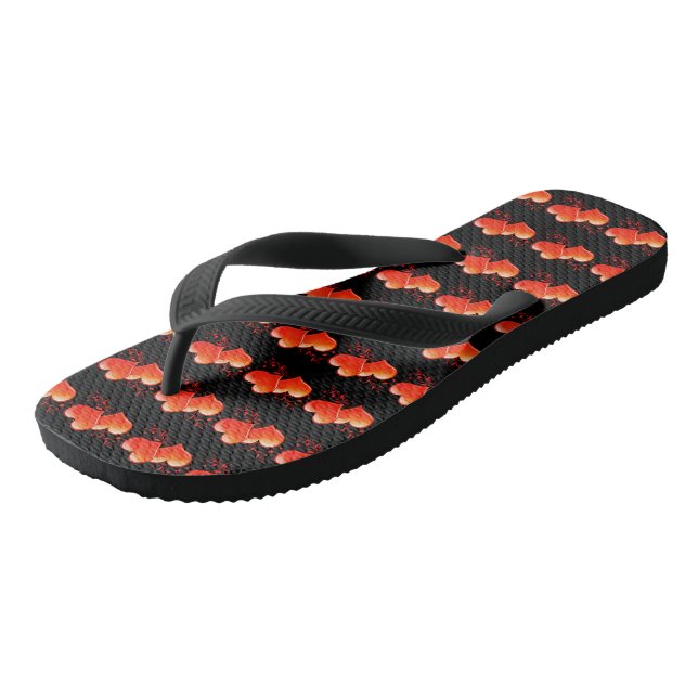 Red orange hearts pretty pattern symbol of love flip flops (Angled)