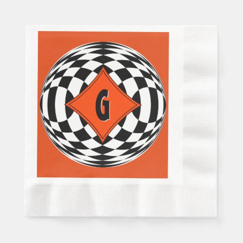 Red_Orange Medallion Over Black and White Diamonds Napkins