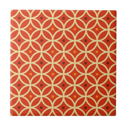 Red Orange Mid Century Modern Geometric Pattern Ceramic Tile