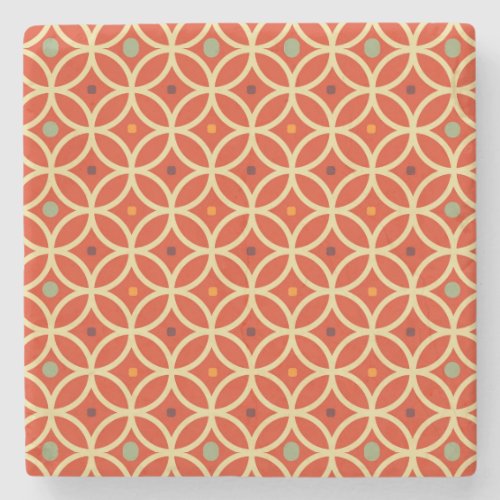 Red Orange Mid Century Modern Geometric Pattern Stone Coaster