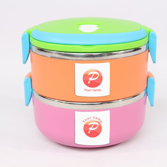 Red orange monogram with name kids labels (Creator Uploaded)