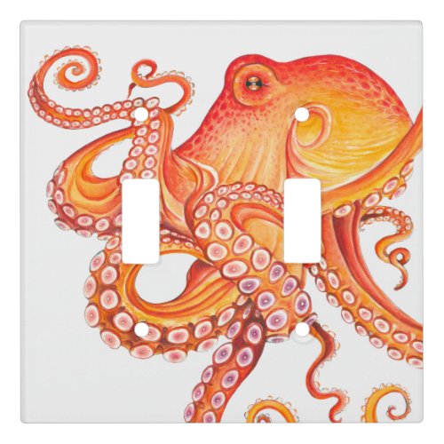 Red Orange Octopus Watercolor Light Switch Cover
