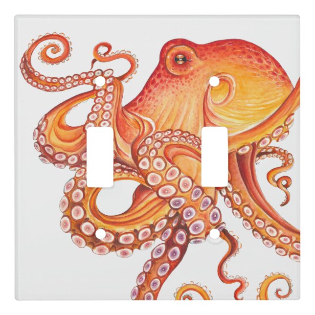 Red Orange Octopus Watercolor Light Switch Cover (Front)