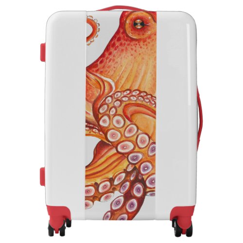 Red Orange Octopus Watercolor Luggage