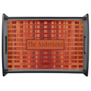 Red-Orange Ombre Plaid Pattern Serving Tray