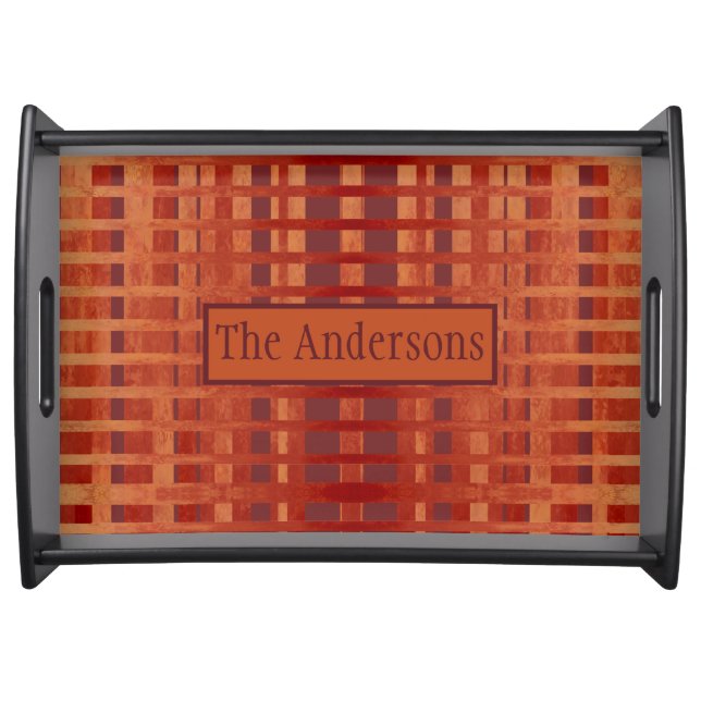 Red-Orange Ombre Plaid Pattern Serving Tray (Front)