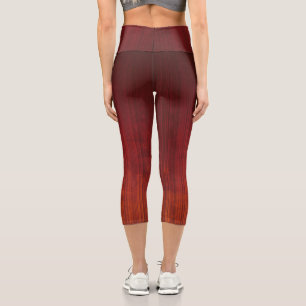 Red Orange ombre striped rustic Capri Leggings