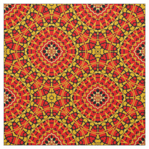 Red & Orange Oriental Boho Geometric Pattern Fabric