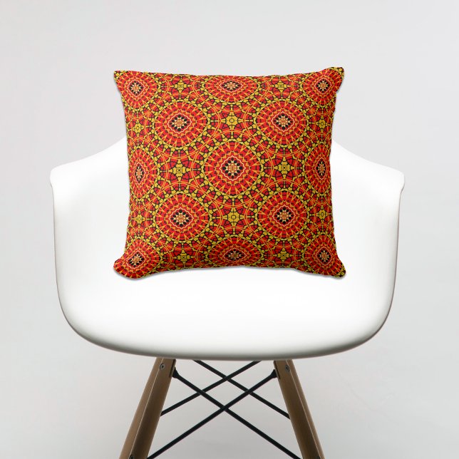 Red & Orange Oriental Boho Geometric Pattern Throw Pillow (Creator Uploaded)