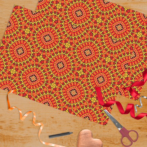 Red  Orange Oriental Boho Geometric Pattern Tissue Paper