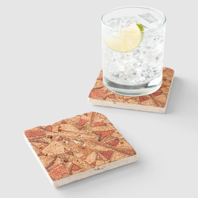 Red orange painted volcanic stone drawing coaster (Side)