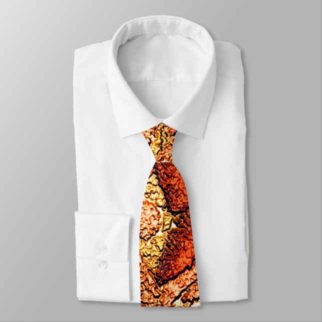 Red orange painted volcanic stone drawing neck tie (Tied)