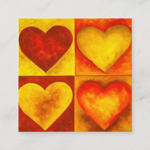 Red Orange Painted Watercolor Heart Art Love Square Business Card