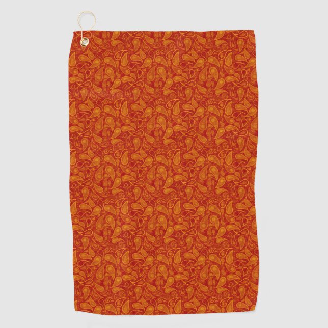 Red Orange Paisley Golf Towel (Front)