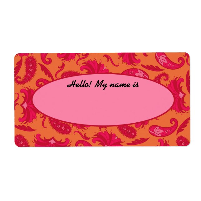 Red & Orange Paisley Name Tag Label (Front)