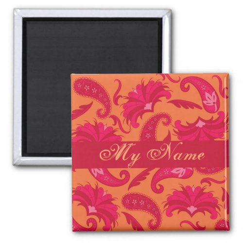 Red Orange Paisley Personalized Square Magnet