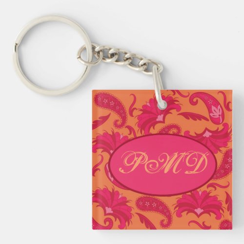 Red  Orange Parisian Paisley Monogram Key Chain