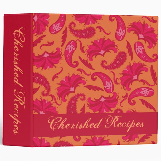 Red & Orange Parisian Paisley Recipe Memory Album Binder (Front/Spine)