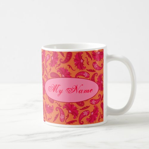 Red  Orange Personalized Paisley Coffee Tea Mug