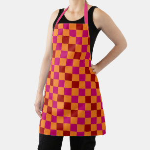 Red Orange Pink Checkered Pattern Design Apron