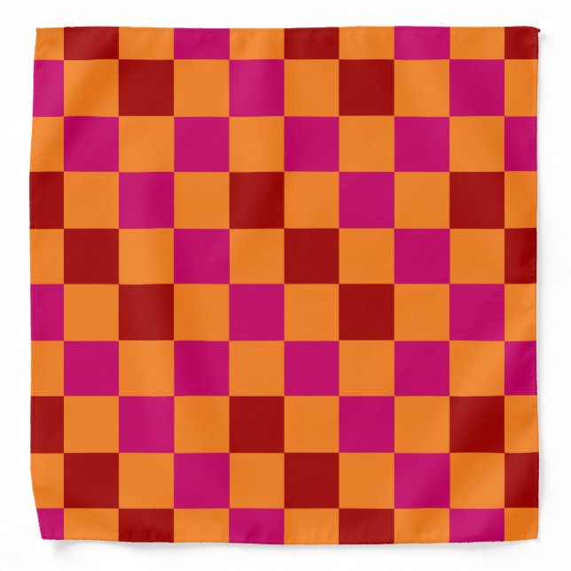 Red Orange Pink Checkered Pattern Design  Bandana (Front)