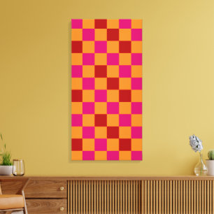 Red Orange Pink Checkered Pattern Design Canvas Print