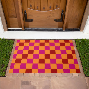 Red Orange Pink Checkered Pattern Design Doormat